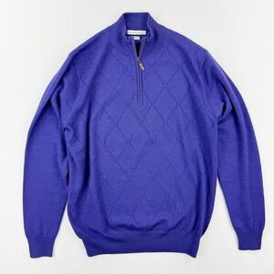 Peter‎ Millar Italian Merino Wool 1/4 Zip Sweater Size M Purple Diamond Knit